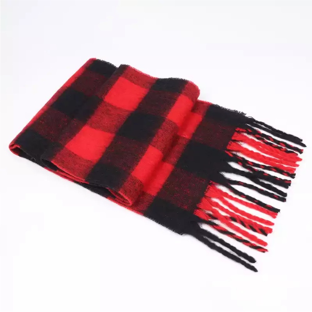 Red & Black Buffalo plaid cashmere scarf